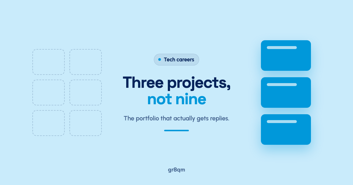 Tech portfolio that gets replies: three project cards set apart from a crowded grid of nine
